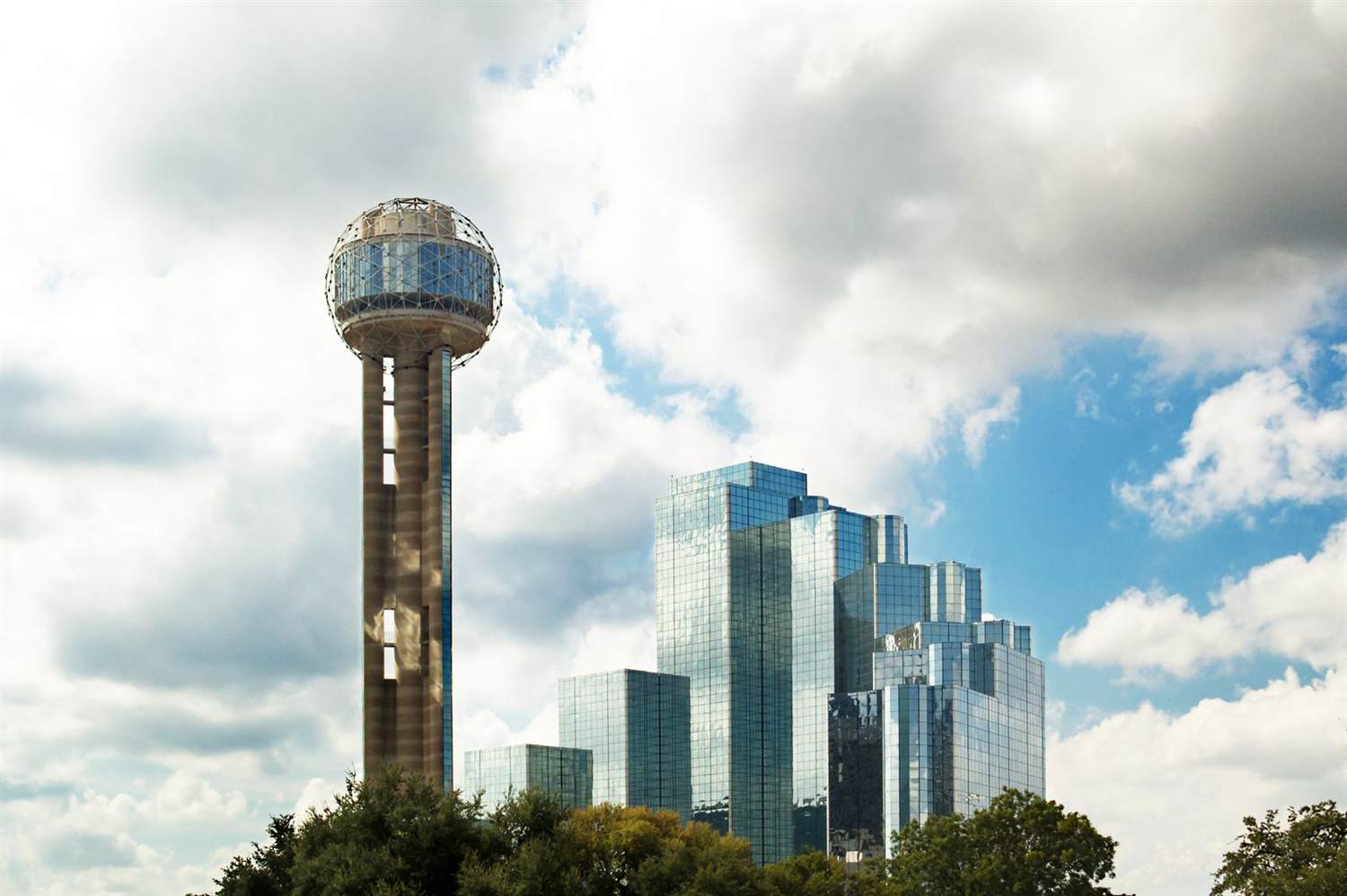 Reunion Tower and downtown Dallas skyscrapers