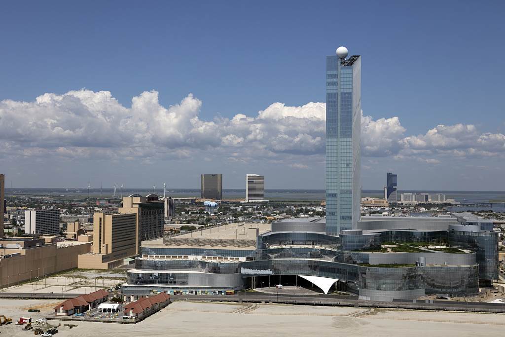 Atlantic City beach and boardwalk with casino towers behind