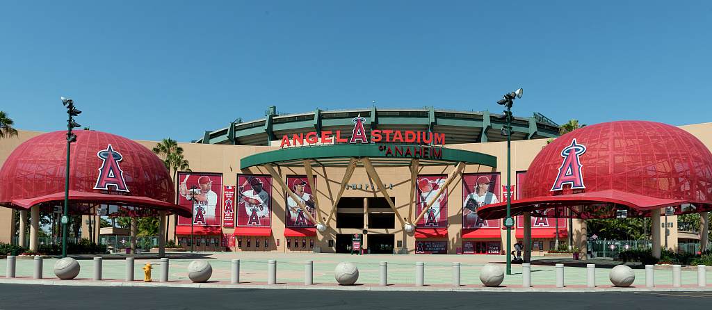 Angel Stadium and the Anaheim skyline near the Platinum Triangle