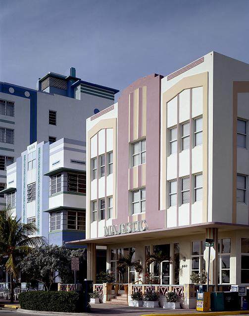 An Art Deco hotel facade in Miami Beach