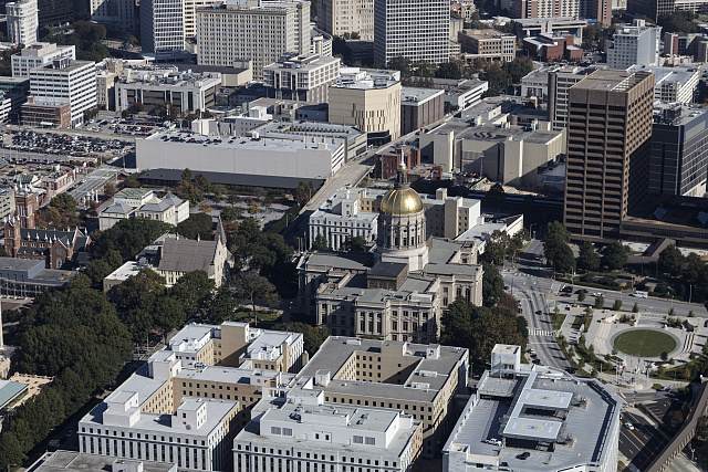Aerial view of downtown Atlanta, Georgia including the State Capitol