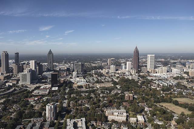 Aerial view of the Atlanta, Georgia skyline with Bank of America Plaza