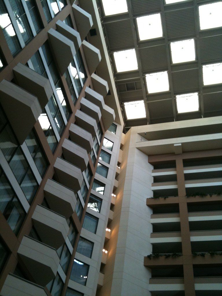 Stacked balconies around the skylit atrium of the Sheraton Birmingham