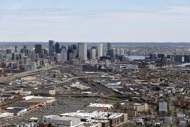 Aerial view of the downtown Boston, Massachusetts skyline