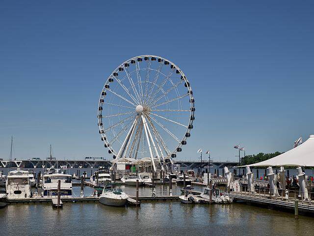 The Capital Wheel ferris wheel at National Harbor, Maryland, overlooking the Potomac River