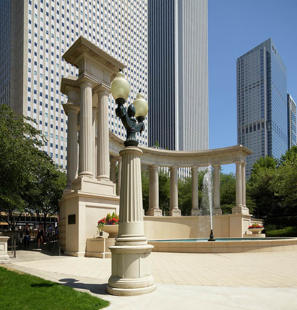 Millennium Monument peristyle in downtown Chicago