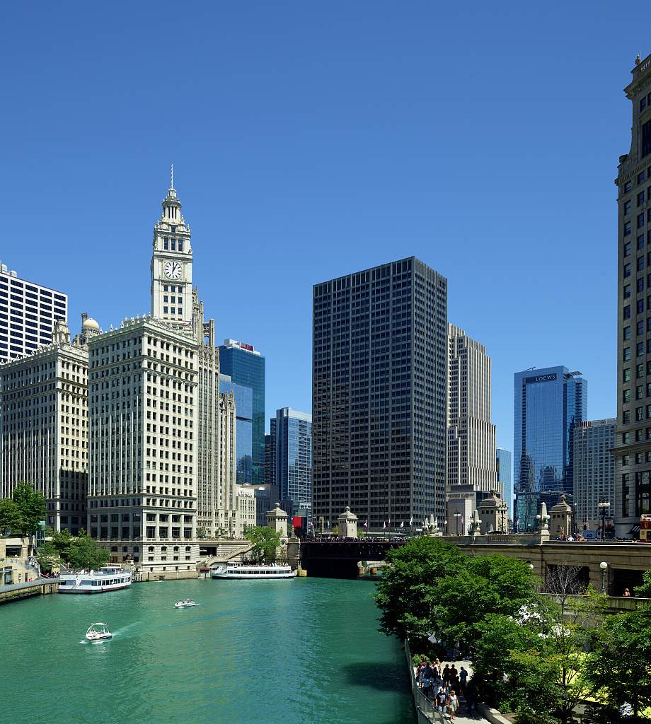 The Chicago skyline seen from the Chicago River