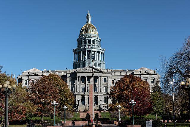 The Colorado State Capitol building in Denver, with its gold-leafed dome