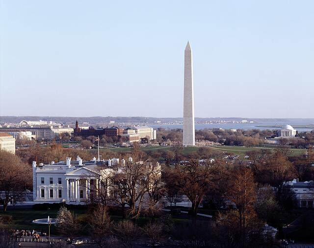 The White House and Washington Monument seen from an elevated view, Washington, D.C.