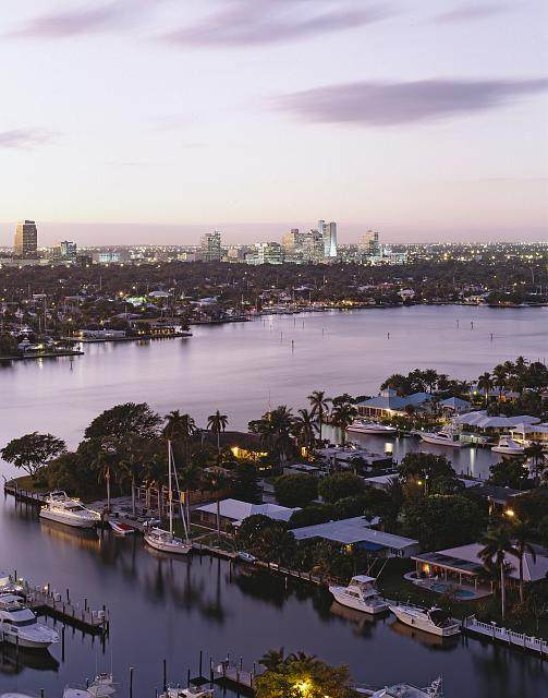 Fort Lauderdale seen from the water with yachts and the skyline