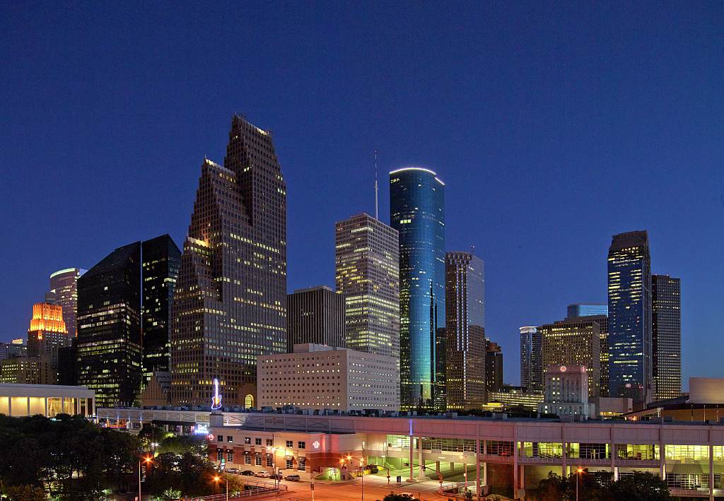 Dusk view of the Houston skyline