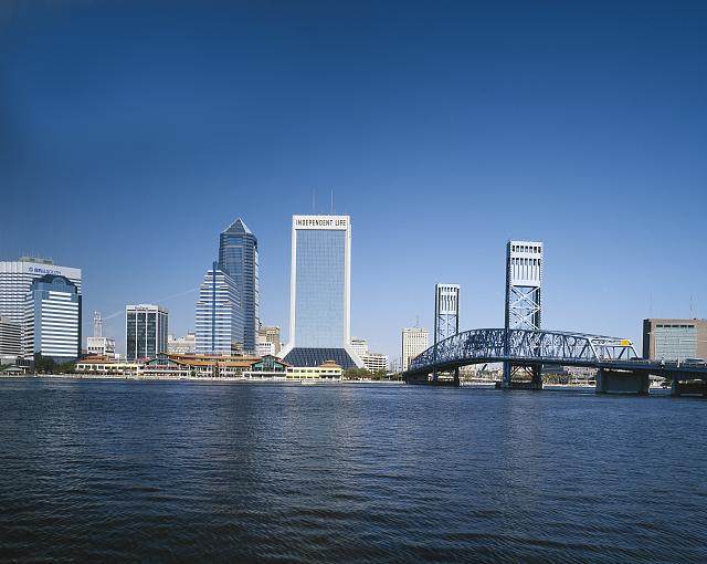 The Jacksonville harbor on the St. Johns River with the downtown skyline