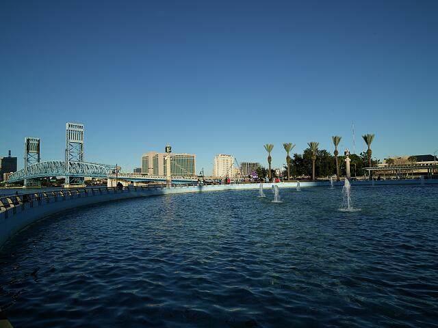 The modernist downtown Jacksonville skyline along the St. Johns River