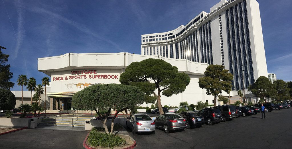 The entrance to the Westgate Race & Sports SuperBook, with the hotel tower behind