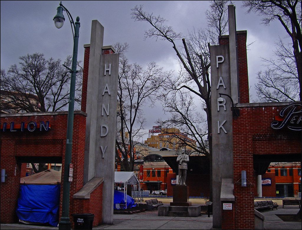 The Handy Park gate and W. C. Handy statue on Beale Street