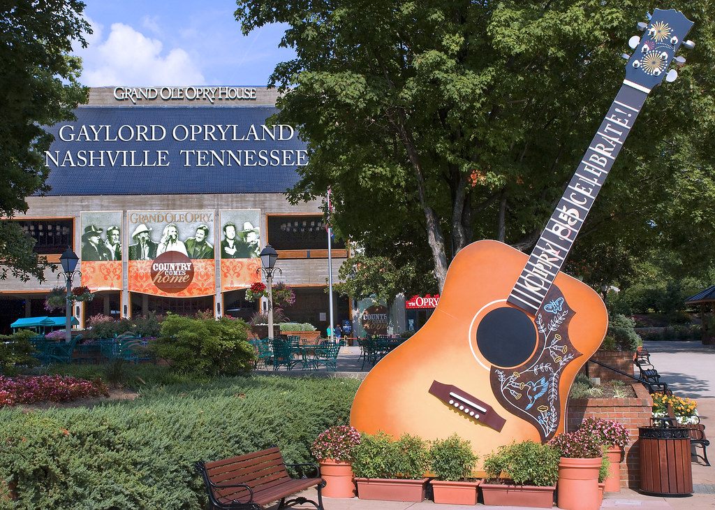 The Grand Ole Opry House and its giant guitar, next door to the resort on the Opryland campus