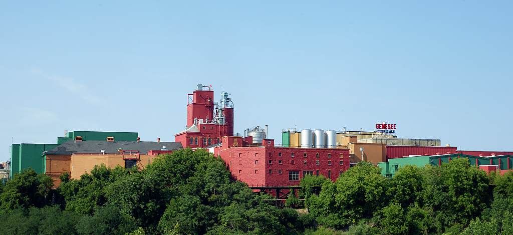 The Genesee Brewery complex on the Rochester skyline