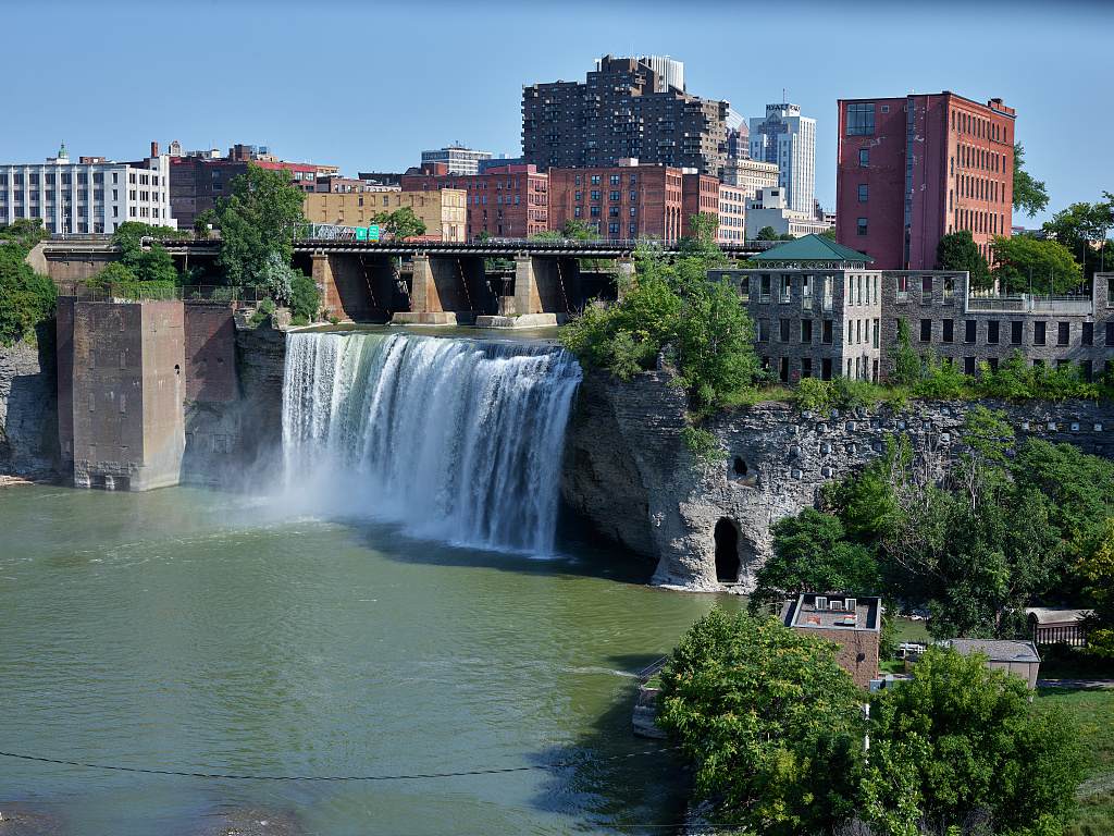 The High Falls of the Genesee River with the Pont de Rennes bridge