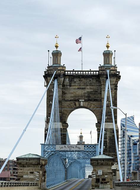 The 1867 John A. Roebling Suspension Bridge over the Ohio River in Cincinnati