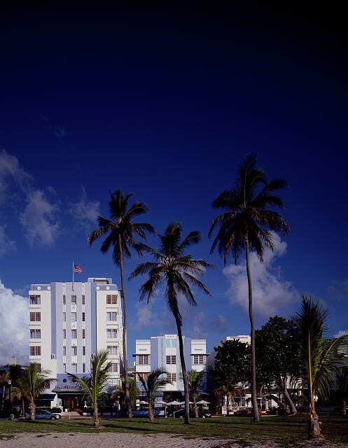 Pastel Art Deco hotels along Ocean Drive on South Beach