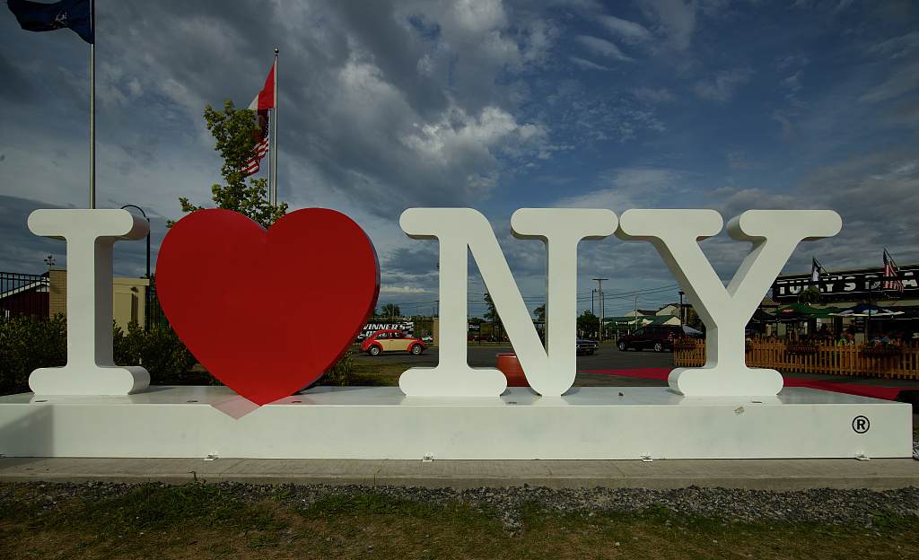 A large I Love New York sign at the Syracuse Nationals car show at the state fairgrounds