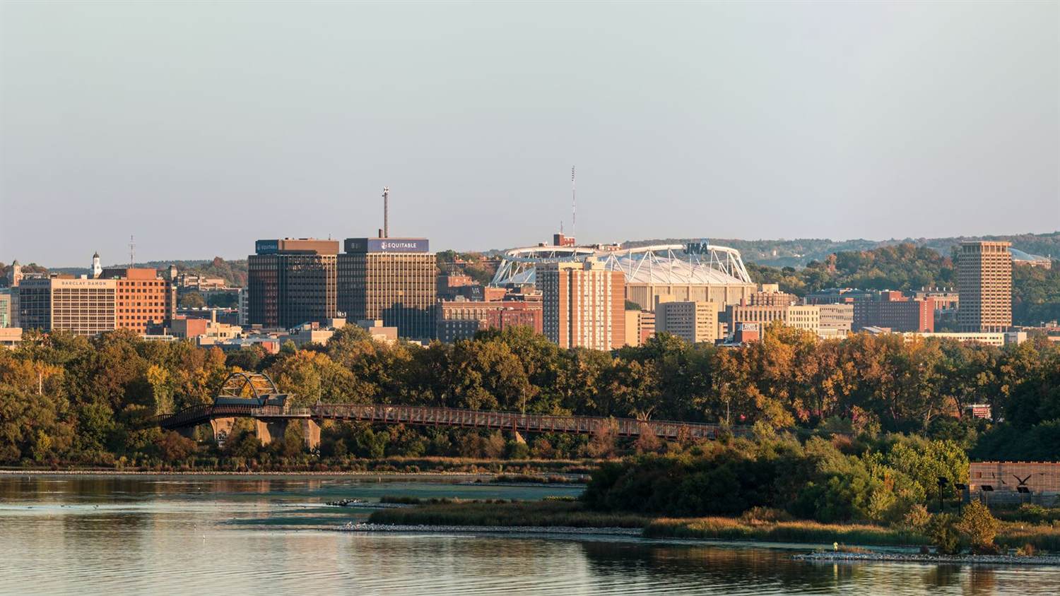 The Syracuse skyline seen across Onondaga Lake