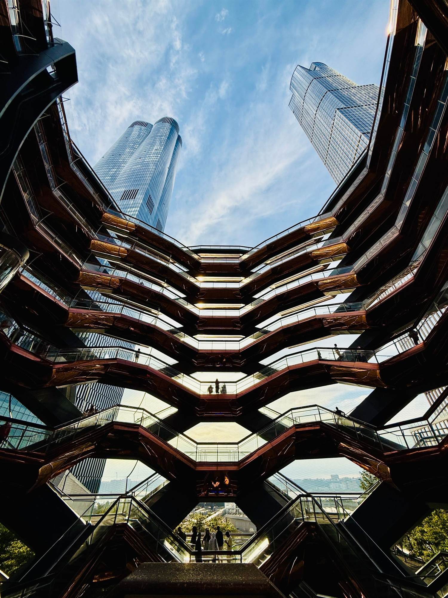 The Vessel structure at Hudson Yards with skyscrapers behind it