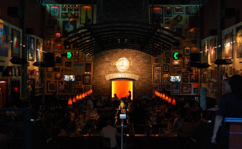 Diners filling the memorabilia-lined Hard Rock Cafe at Foxwoods