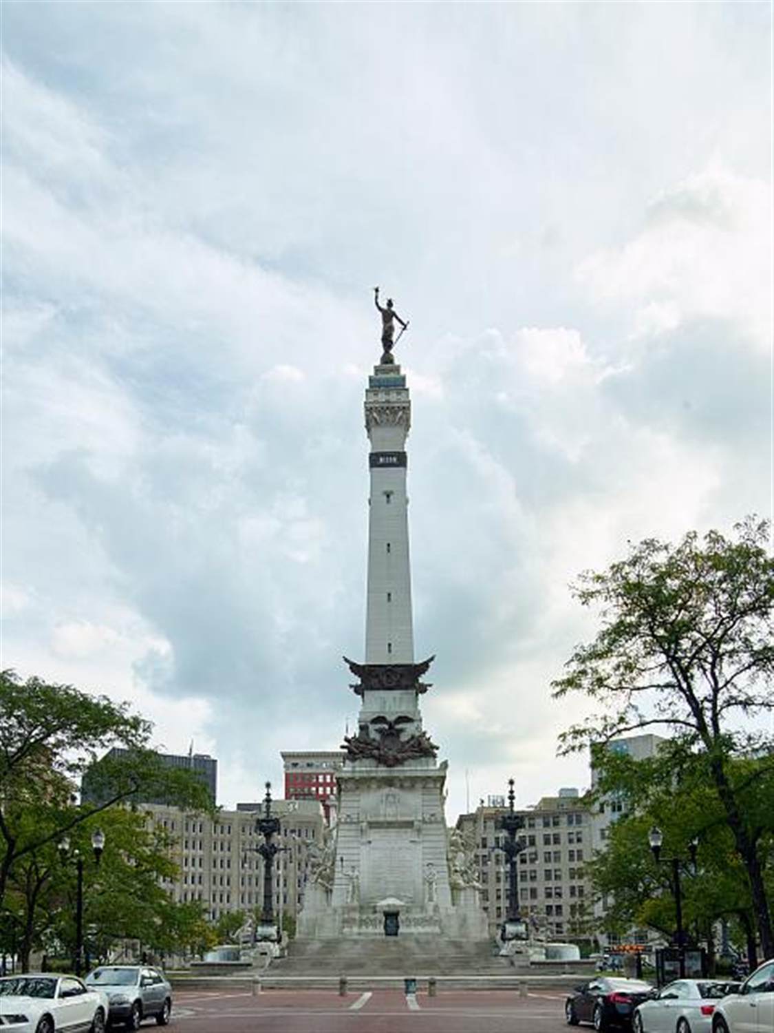 The Soldiers' and Sailors' Monument on Monument Circle in downtown Indianapolis