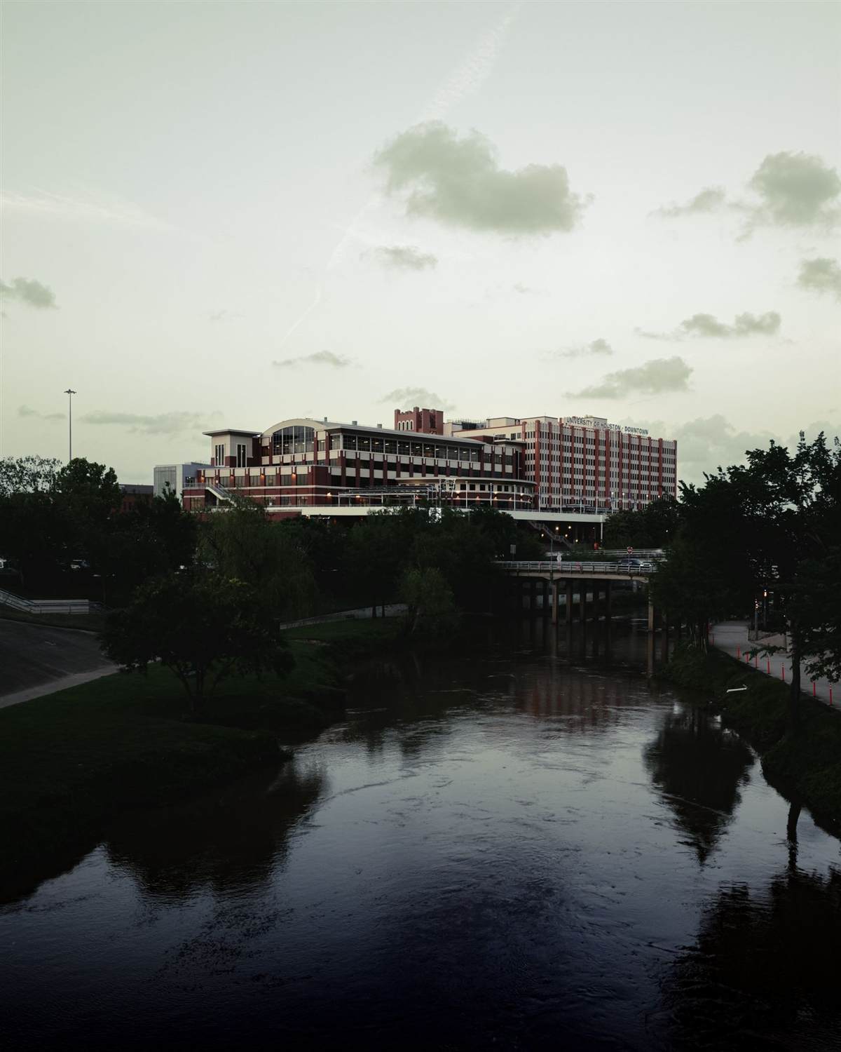 University of Houston-Downtown along Buffalo Bayou at dusk