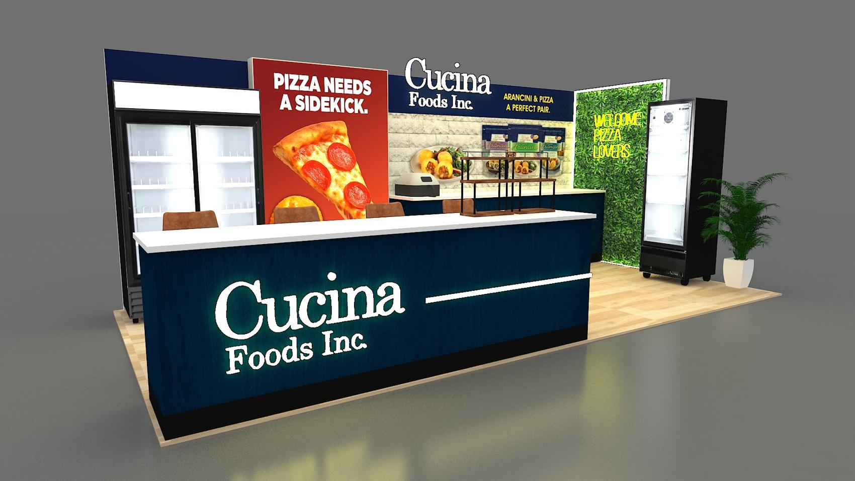 10×20 Corner Booth Food Booth With Sampling Counter and Fridges