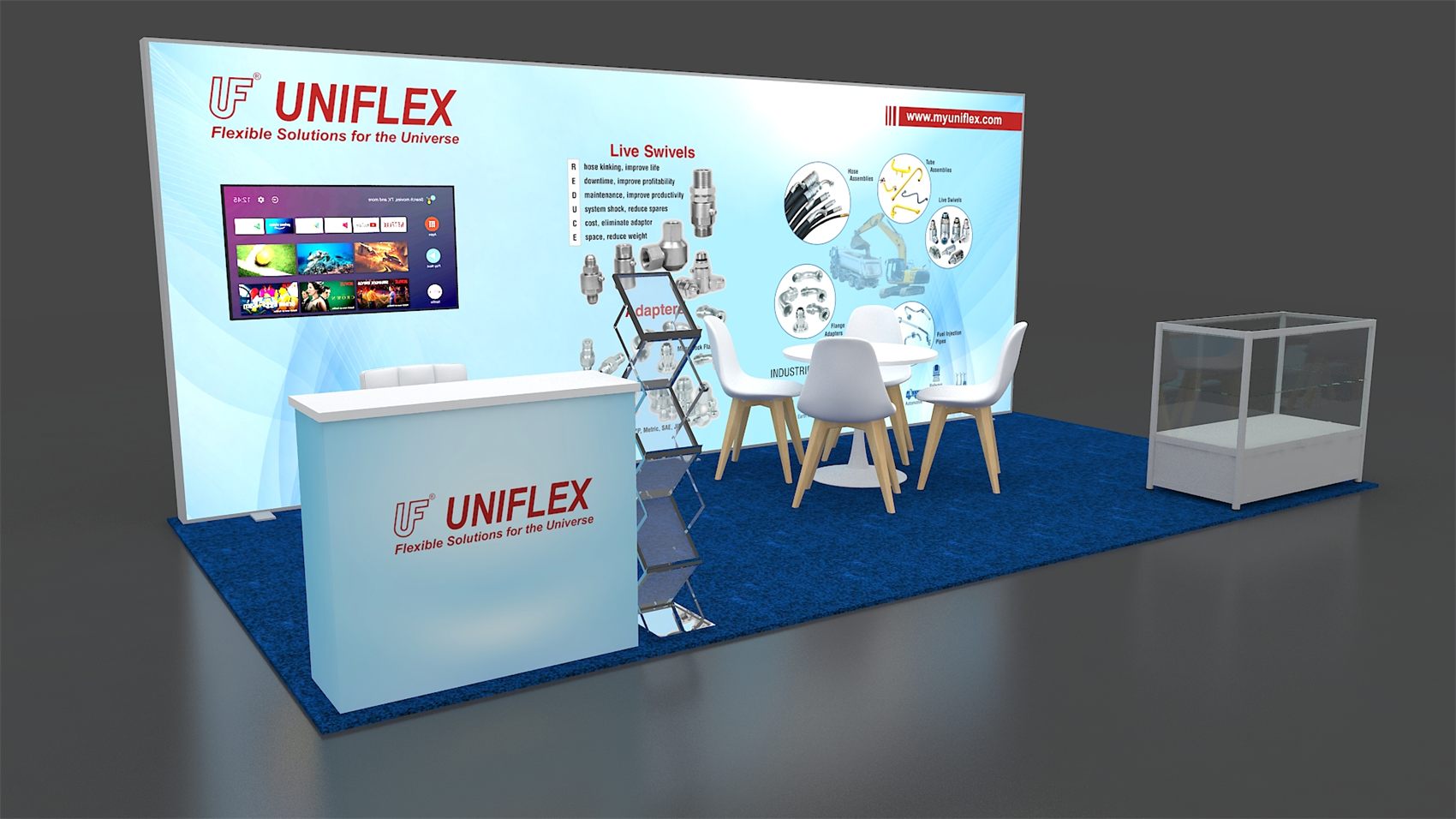 10×20 Inline Booth With Backlit Wall and Glass Display Case