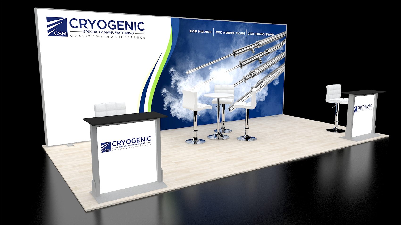 10×20 Inline Booth With Backlit Wall and Two Backlit Podiums