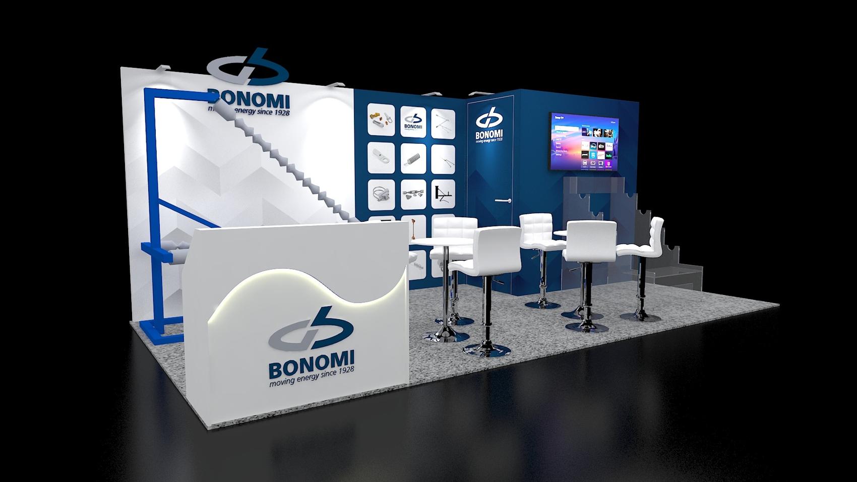 10×20 Inline Booth With Bar Seating and Storage Room
