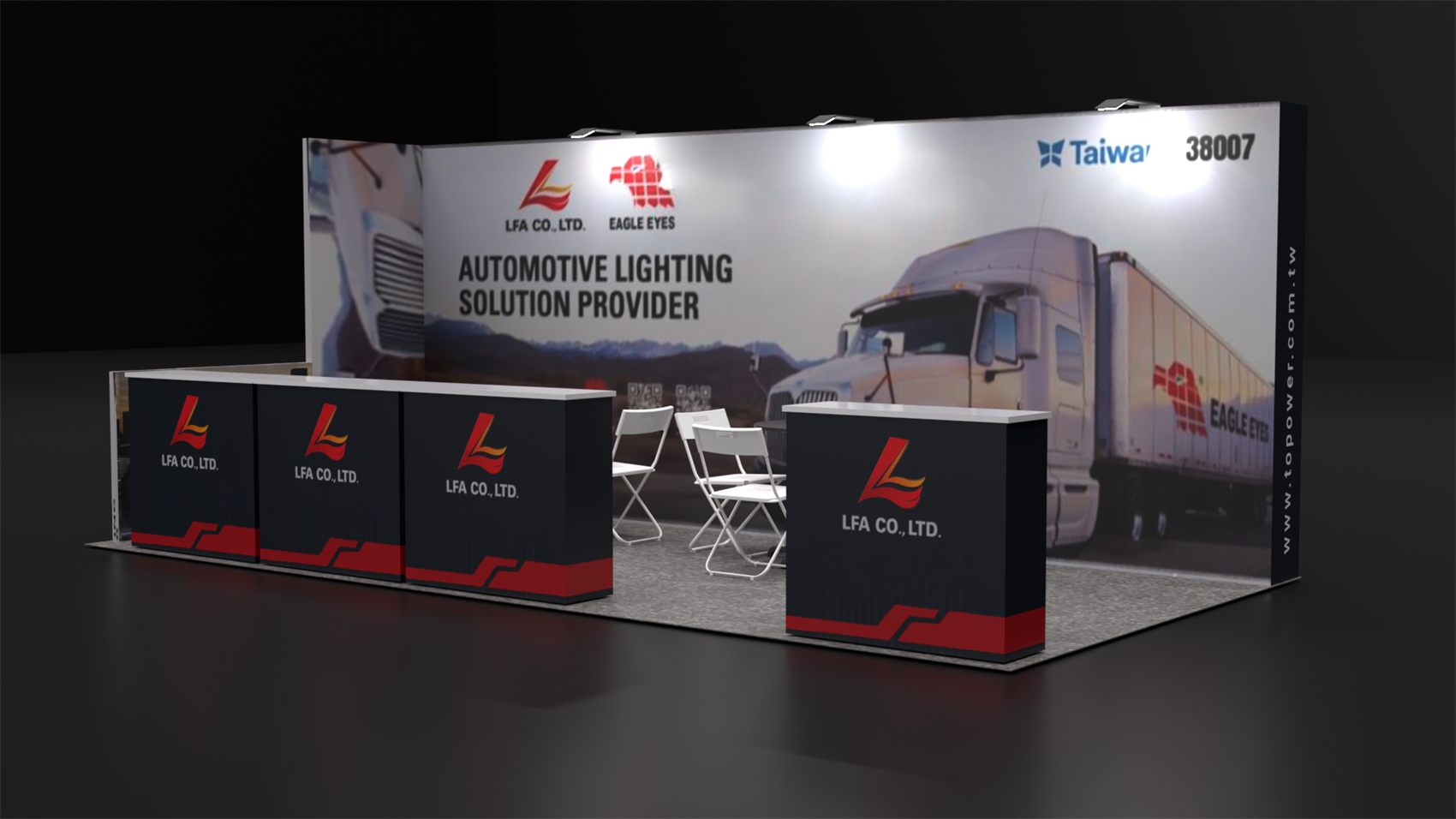 10×20 Inline Booth With Counter Row and Photo Back Wall
