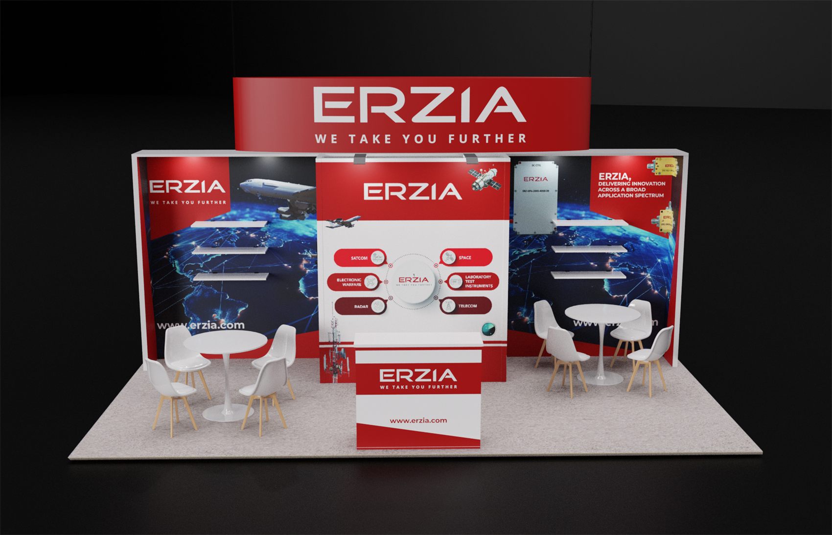 10×20 Inline Booth With Curved Header Sign and Floating Shelves