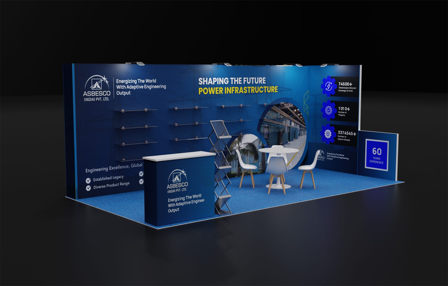 10×20 Inline Booth With Floating Glass Shelves and Circular Graphic Cutout