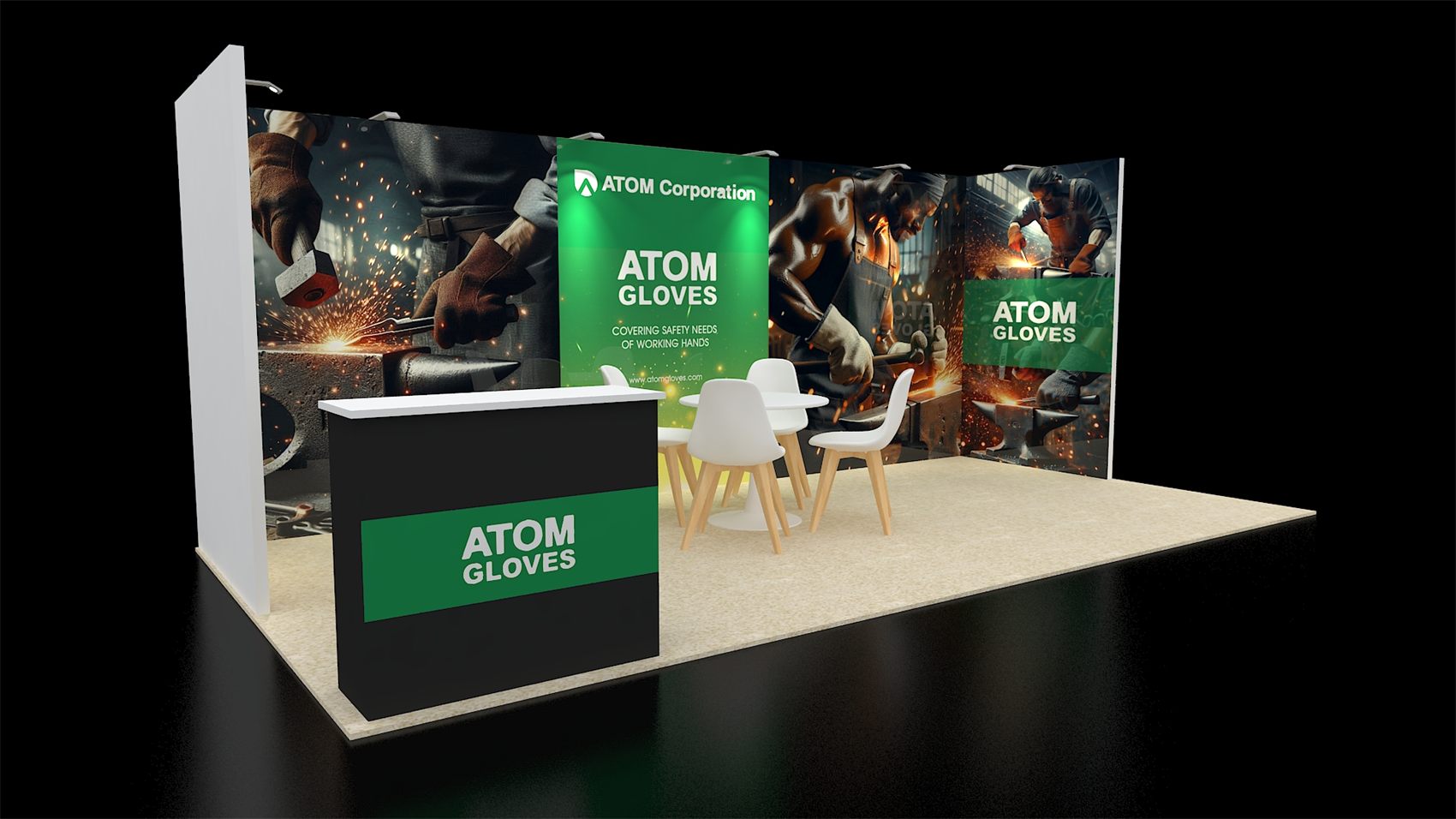 10×20 Inline Booth With Full Fabric Graphic Wall and Branded Counter
