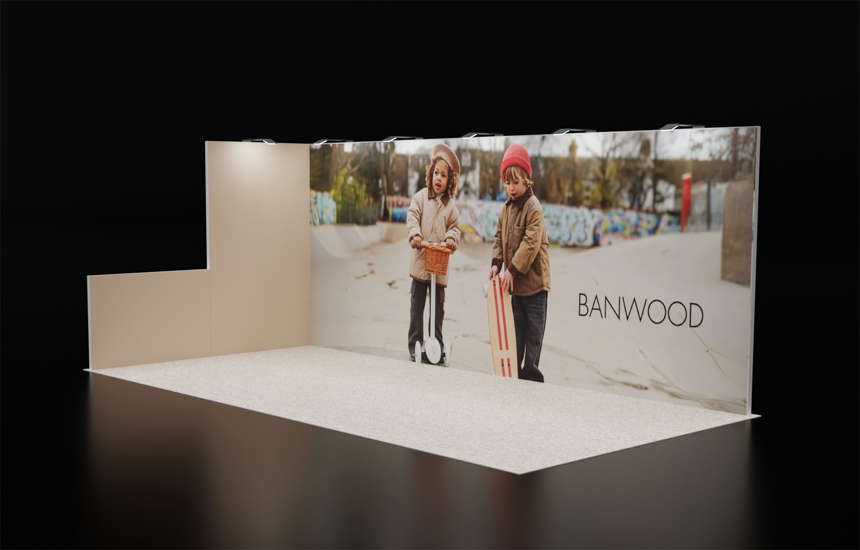 10×20 Inline Booth With Full Photo Back Wall and Stepped Side Wall