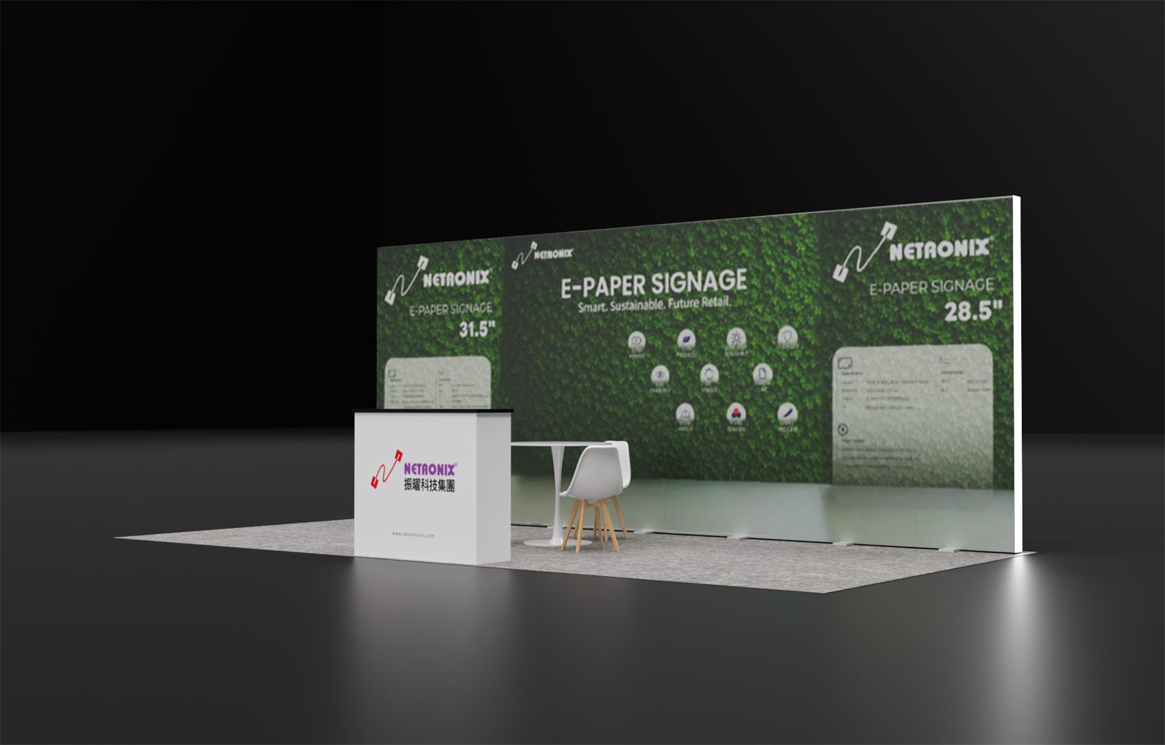 10×20 Inline Booth With Full-Width Backlit Graphic Wall and Café Table