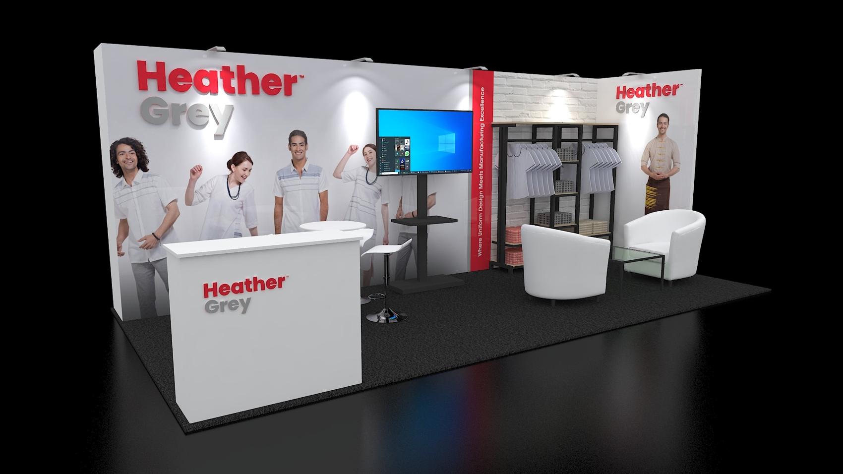 10×20 Inline Booth With Garment Display and Lounge Chairs
