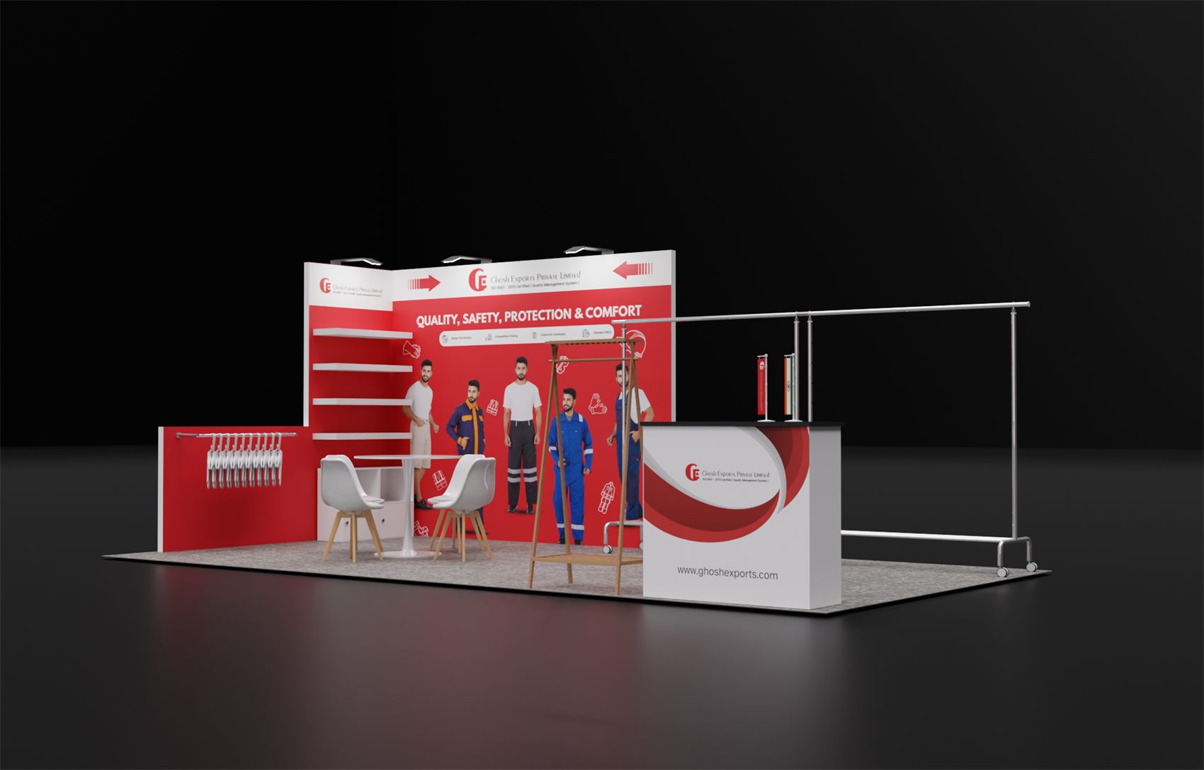 10×20 Inline Booth With Garment Racks and Wall Shelves