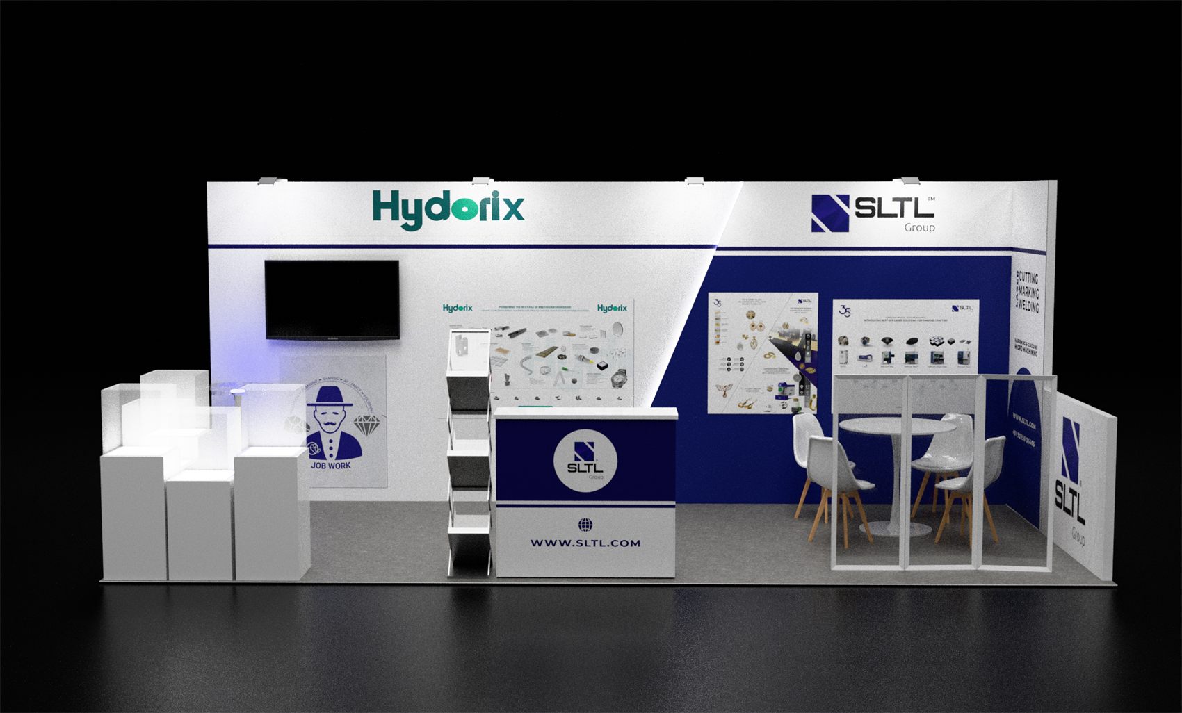 10×20 Inline Booth With Glass-Partitioned Meeting Nook and Display Cases