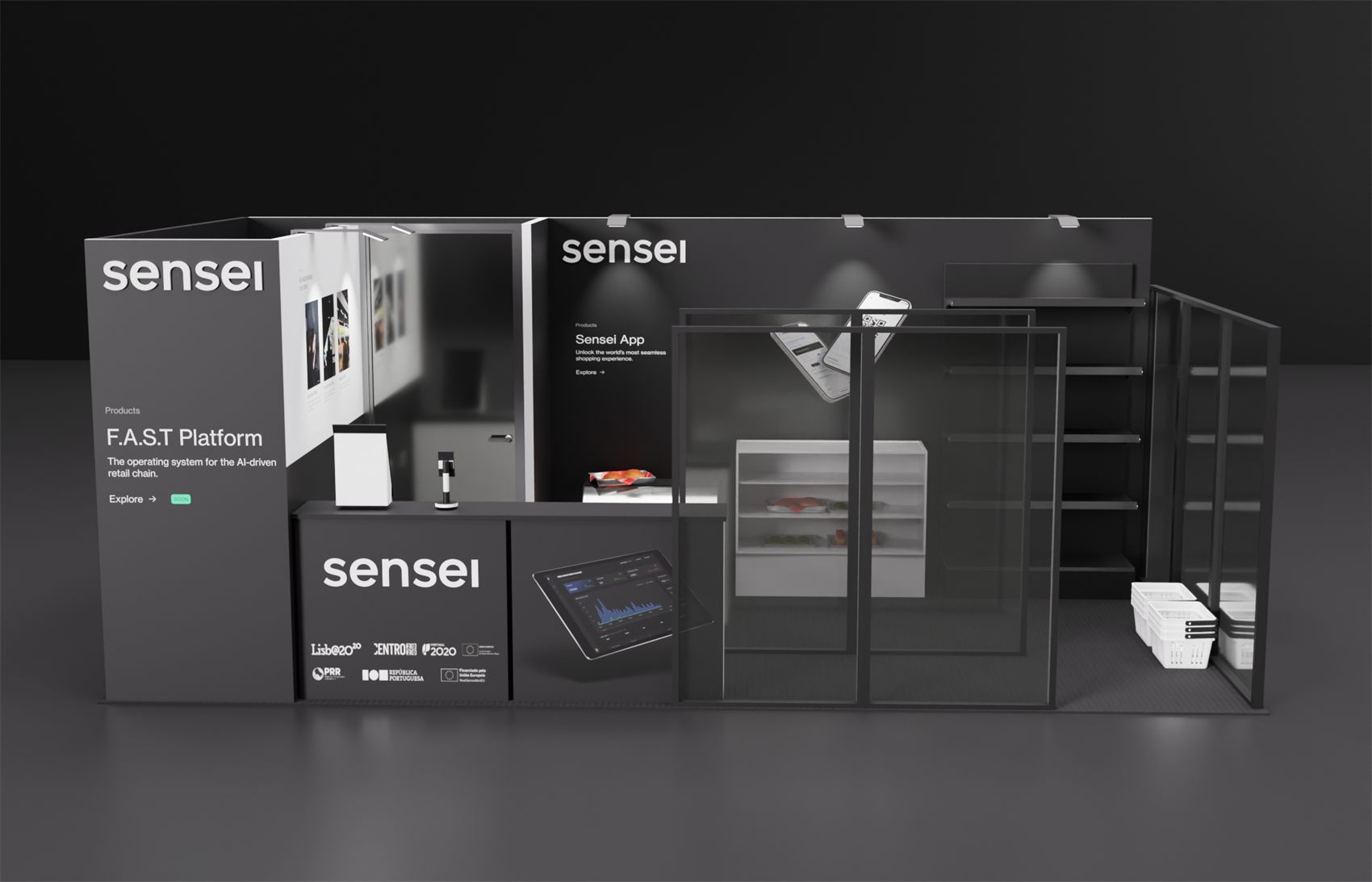 10×20 Inline Booth With Glass-Walled Demo Store and Storage Room
