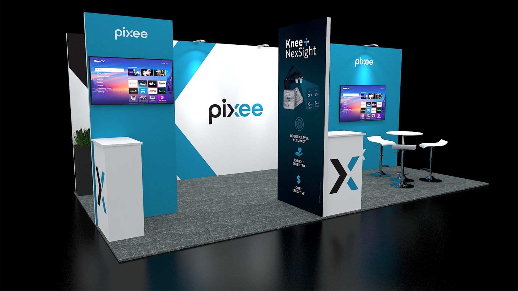 10×20 Inline Booth With Graphic Towers and Dual TVs
