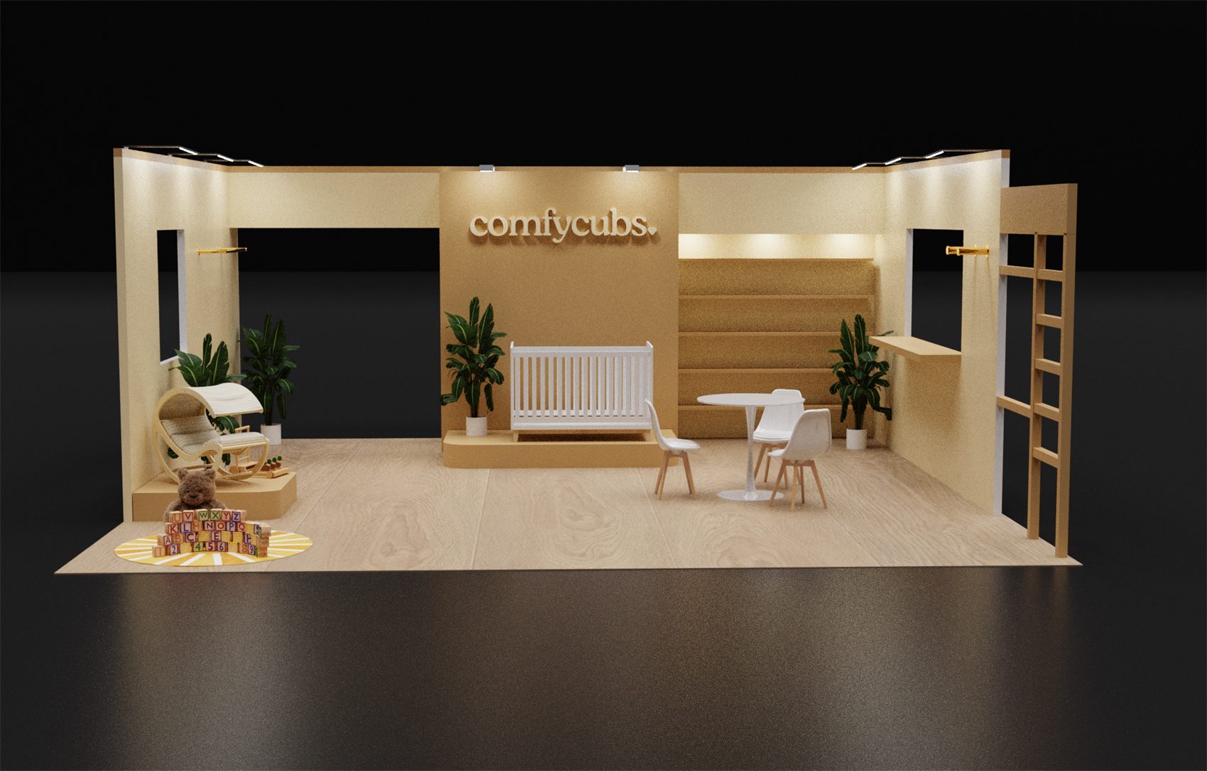 10×20 Inline Booth With Lit Display Niche and Nursery Vignettes