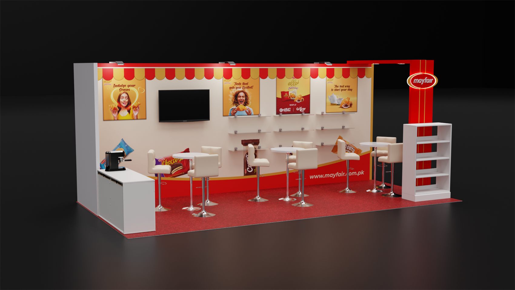 10×20 Inline Booth With Lit Logo Archway and Coffee Counter