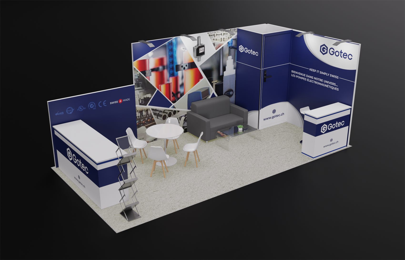 10×20 Inline Booth With Lockable Storage Room and Built-In Side Counter