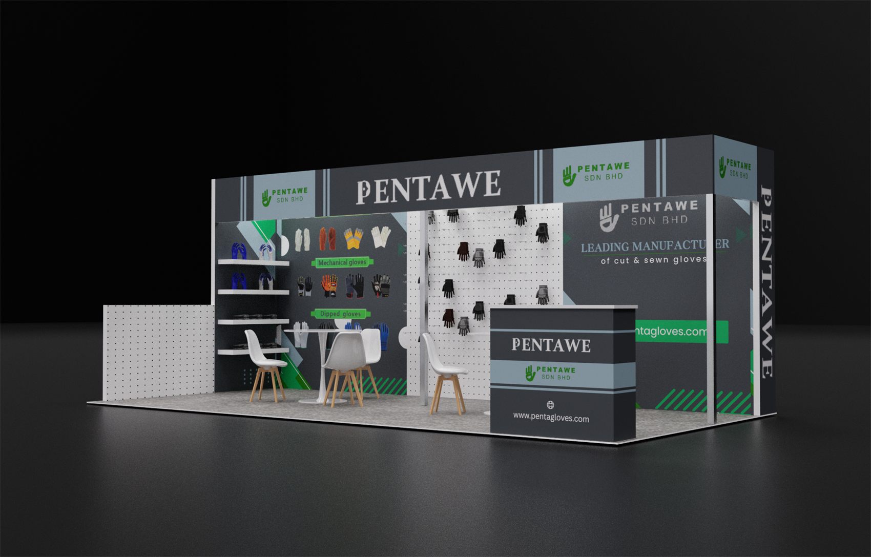 10×20 Inline Booth With Pegboard Product Walls and Overhead Header Frame