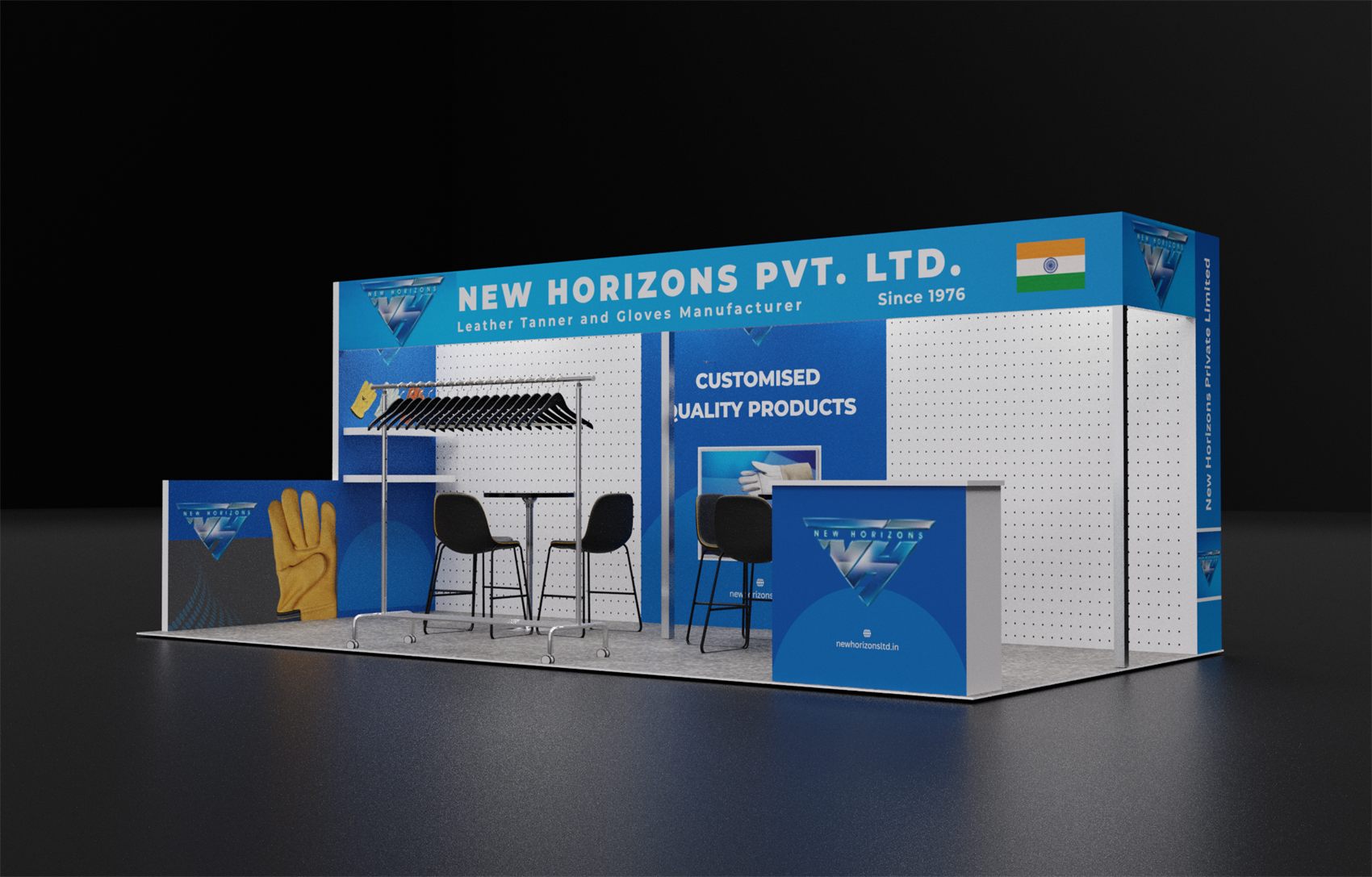 10×20 Inline Booth With Pegboard Walls and Garment Display Rack